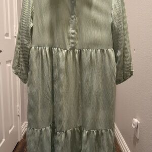 Banana Republic Pale Green Stripe Tiered Button-Front Dress